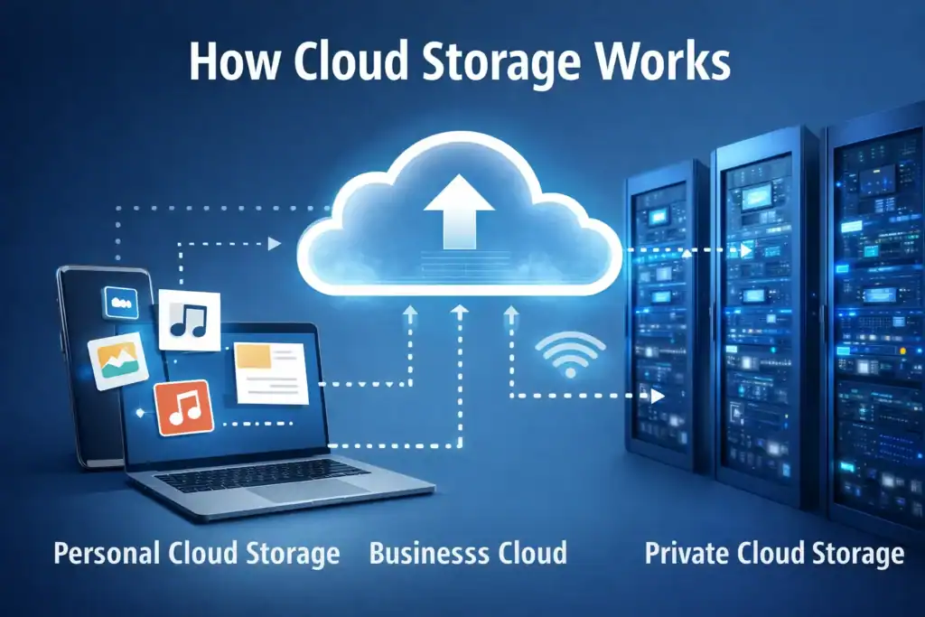 explaining what cloud storage is and how it stores data online