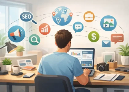 Freelancer working remotely from home office illustrating what is freelancing job and online freelance work concept.